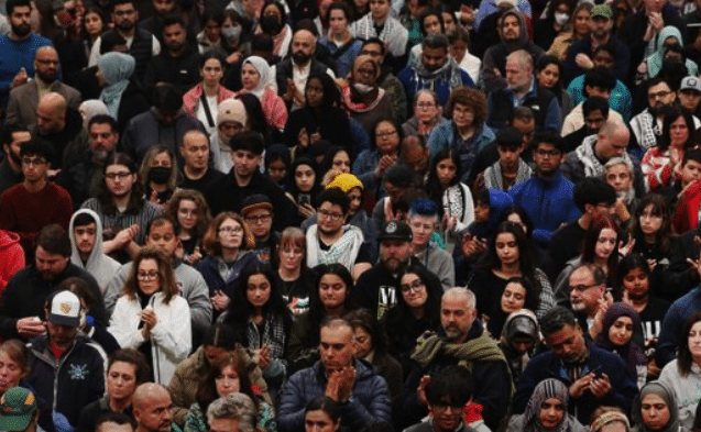 | More than a thousand people attend a vigil remembering Wadea Al Fayoume on October 17 three days after the six year old Palestinian American boy was stabbed to death in Plainfield Ill PHOTO BY SCOTT OLSONGETTY IMAGES | MR Online